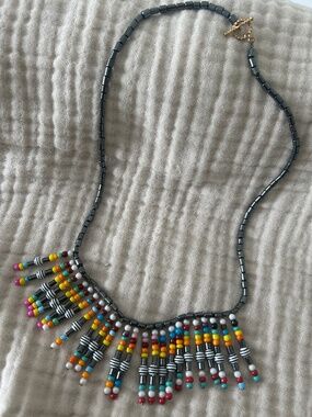 Handmade Multi-Strand Fringe Bohemian Statement Bead Bib Necklace